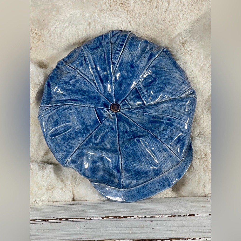 Vintage‎ 1970s Ceramic Newsboy Denim Hat Baker Boy Painter Cap Wall Art Decor